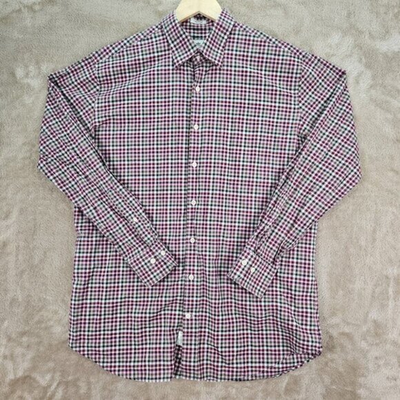 Peter Millar Dress Shirt White Pink Black Gray Plaid Long Sleeve Mens Size L - Picture 2 of 10